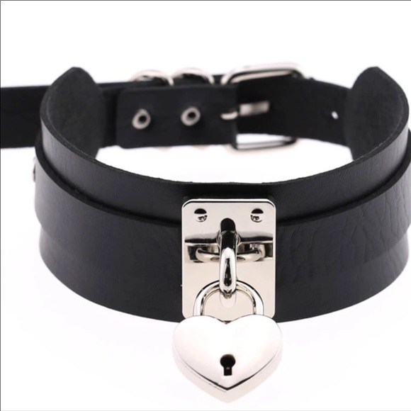 Necklace Jewelry Punk Black Choker Silver Locket - Picture 6 of 6